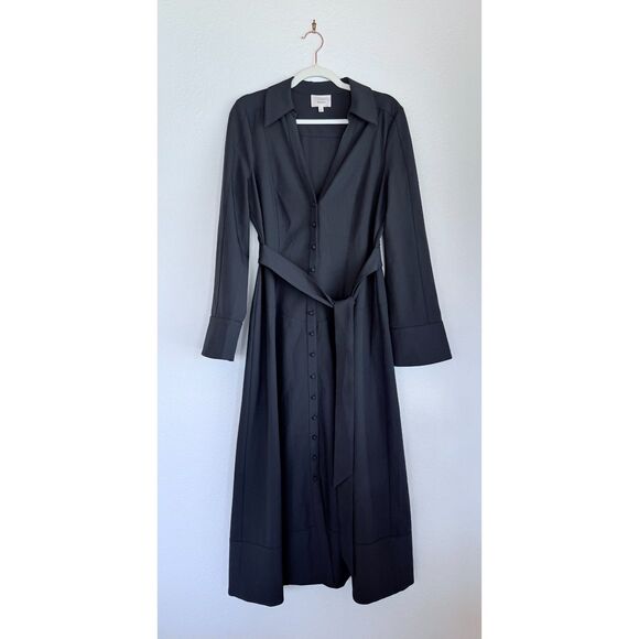 NWOT Cinq a Sept Kyla Long Sleeve Belted Midi Button Down Shirt Dress in Navy 10 - Picture 7 of 16